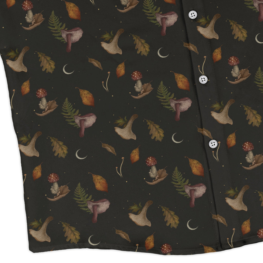 Episodic Autumn Mushrooms Space Long Sleeve Button Up Shirt Geek Nerd adult sizing Botany Print Design by Episodic