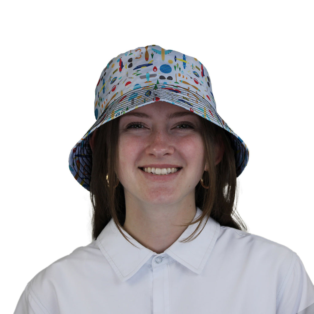 Aviation Adventure Bucket Hat Geek Nerd aviation print Design by Zirkus Design lx - B