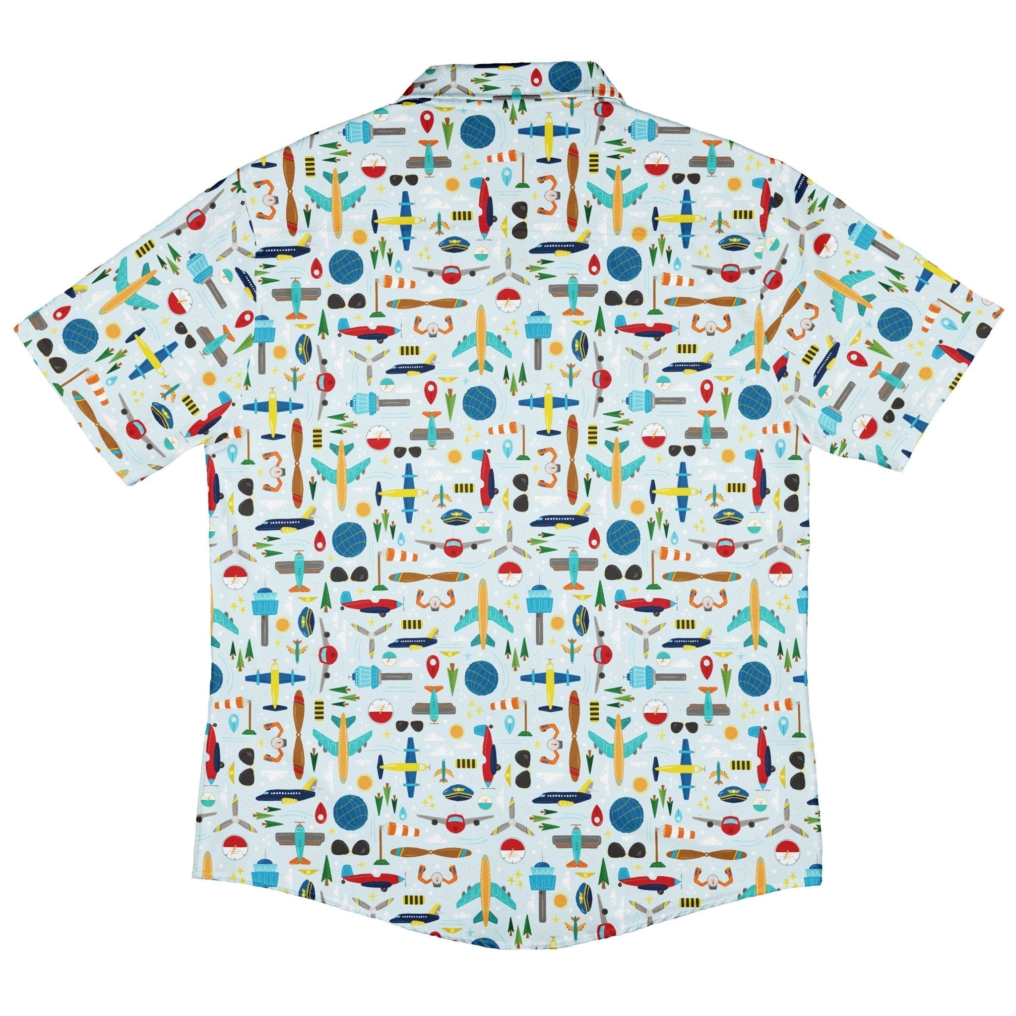 Aviation Adventure Button Up Shirt Geek Nerd adult sizing aviation print Design by Zirkus Design