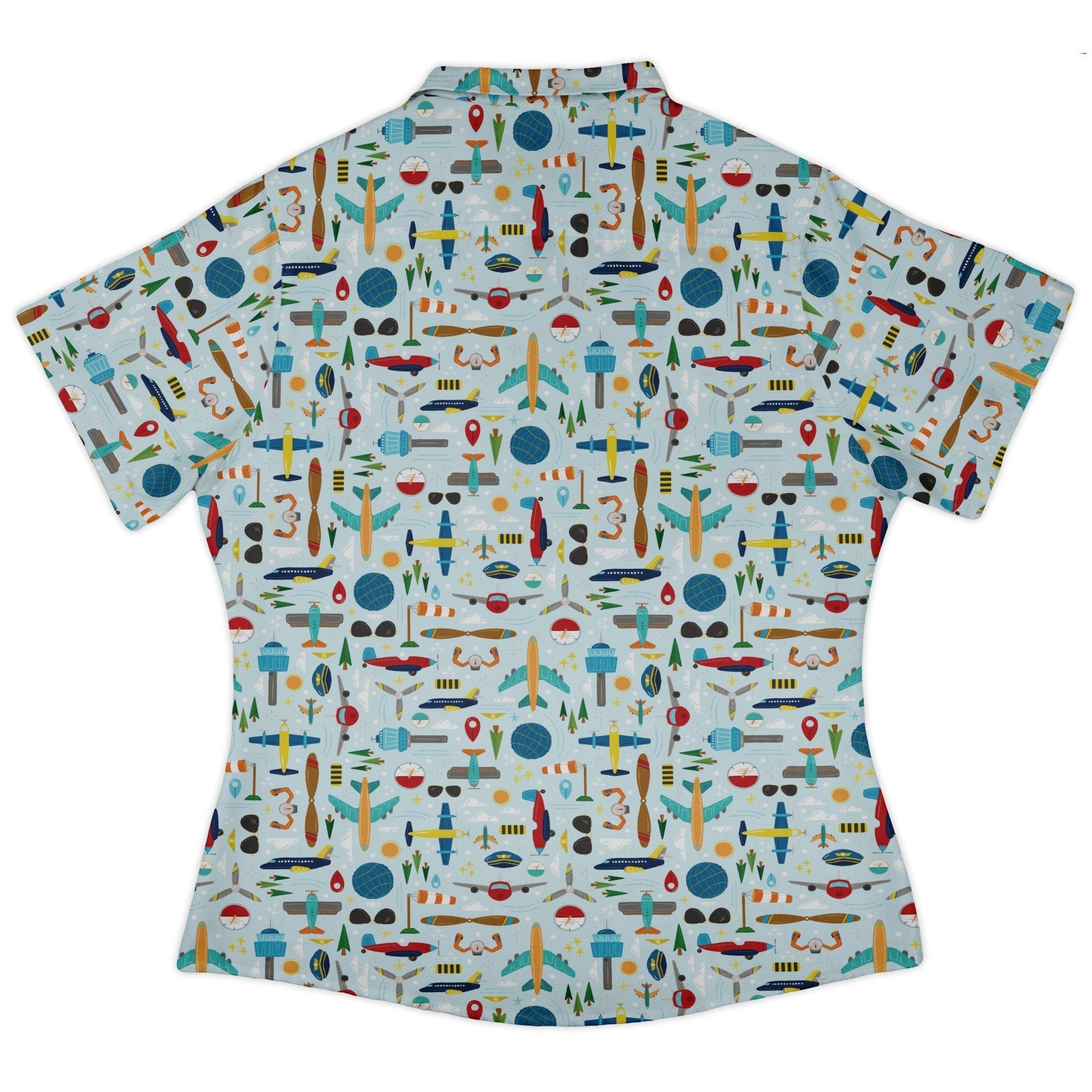 Aviation Adventure Curvy Button Up Shirt Geek Nerd aviation print Design by Zirkus Design q225