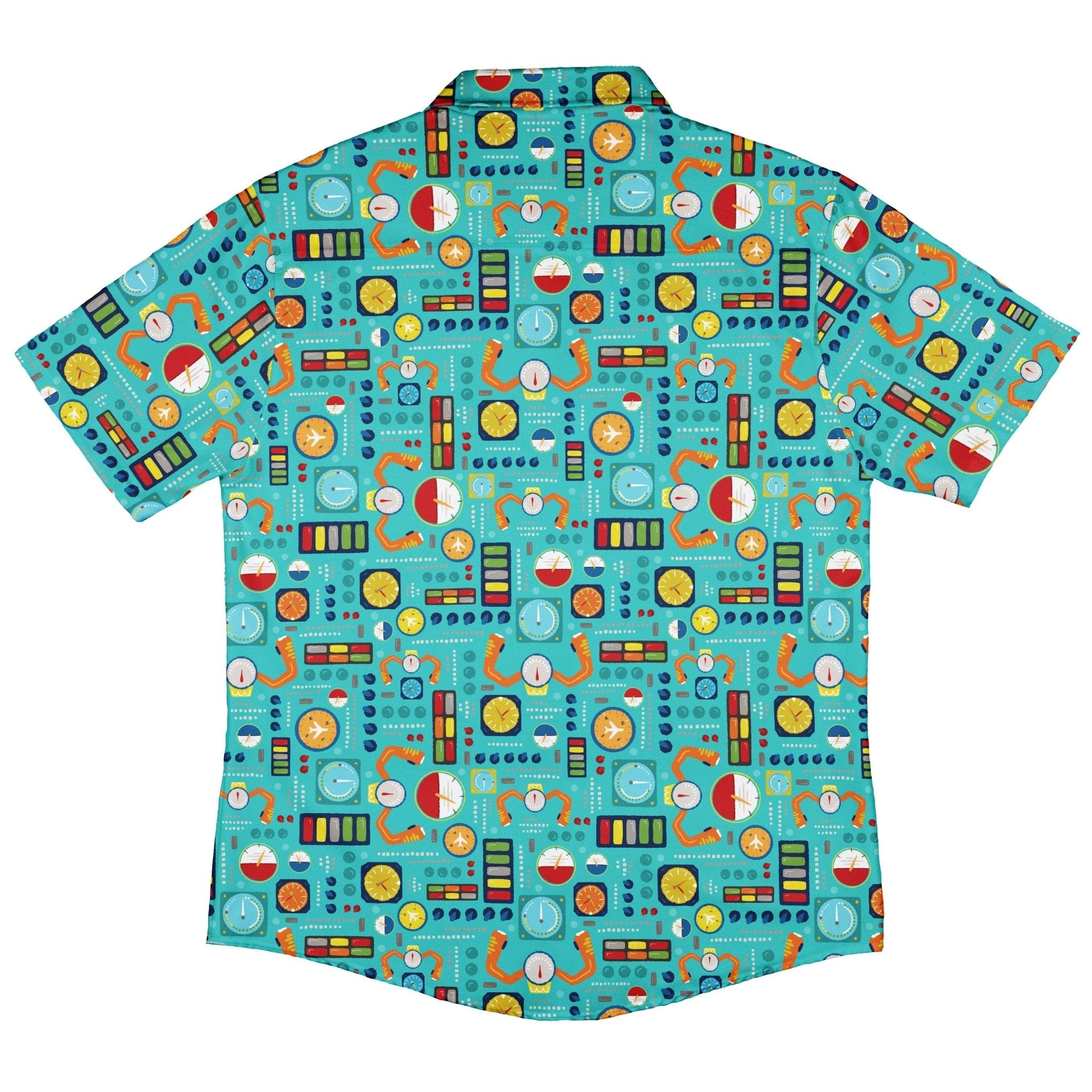 Aviation Adventure instrument Button Up Shirt Geek Nerd adult sizing aviation print Design by Zirkus Design