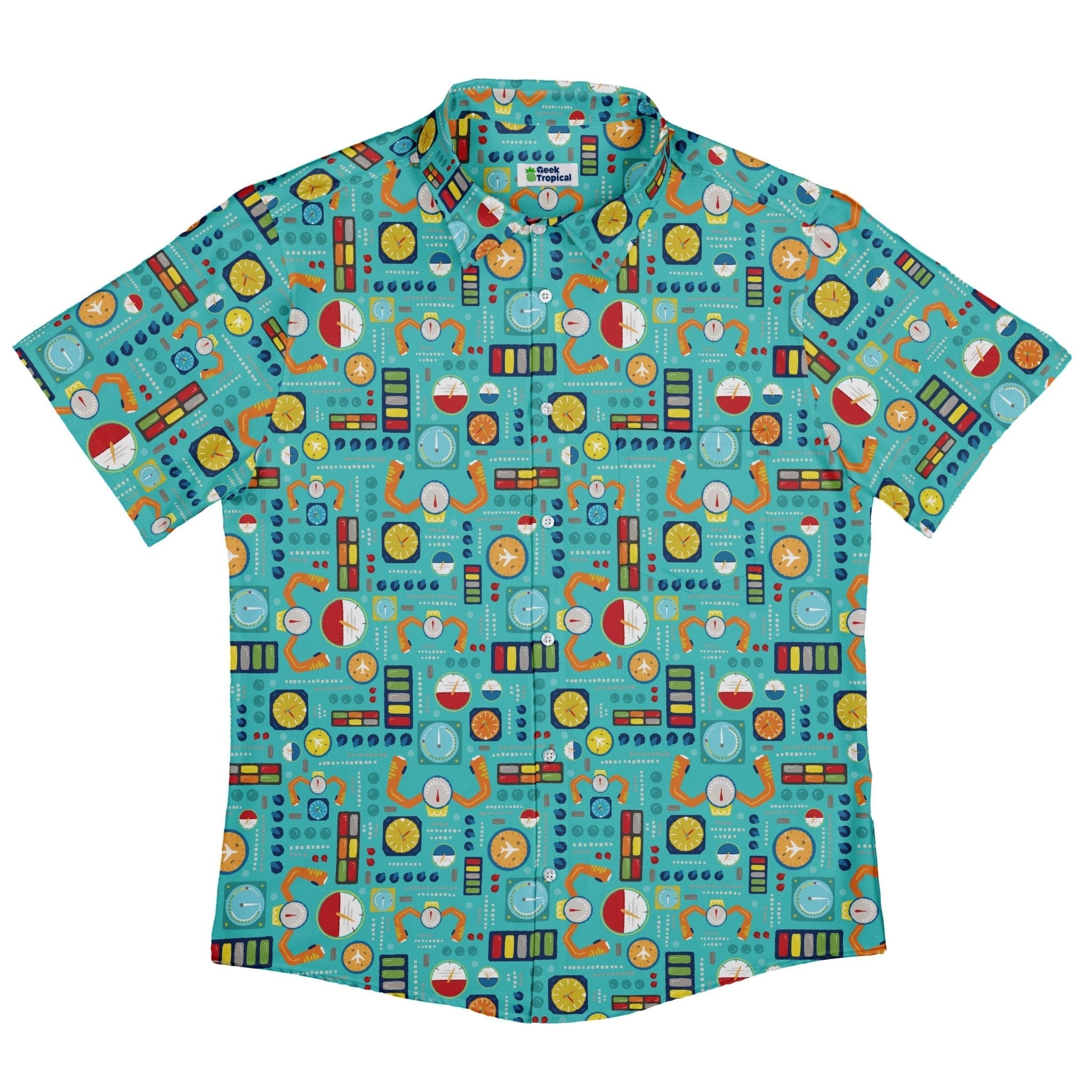 Aviation Adventure instrument Button Up Shirt Geek Nerd adult sizing aviation print Design by Zirkus Design