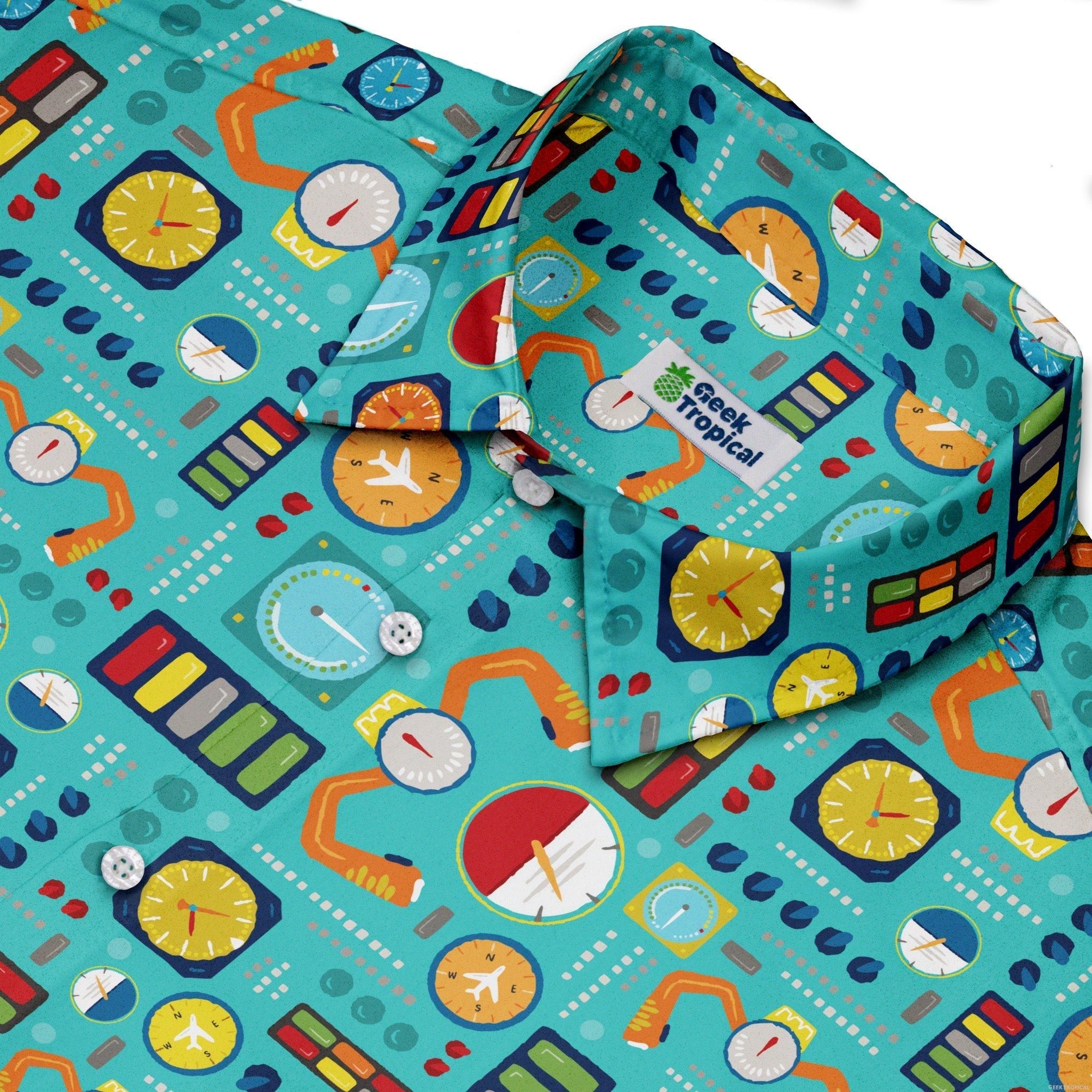 Aviation Adventure instrument Button Up Shirt Geek Nerd adult sizing aviation print Design by Zirkus Design