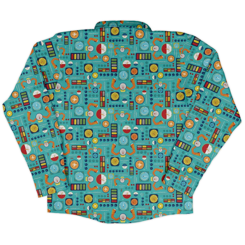 Aviation Adventure instrument Long Sleeve Button Up Shirt Geek Nerd adult sizing aviation print Design by Zirkus Design