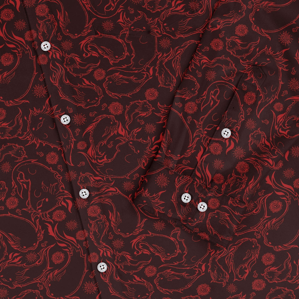 Axolotl Firebending Salamanders Long Sleeve Button Up Shirt Geek Nerd adult sizing Anime Design by Ardi Tong