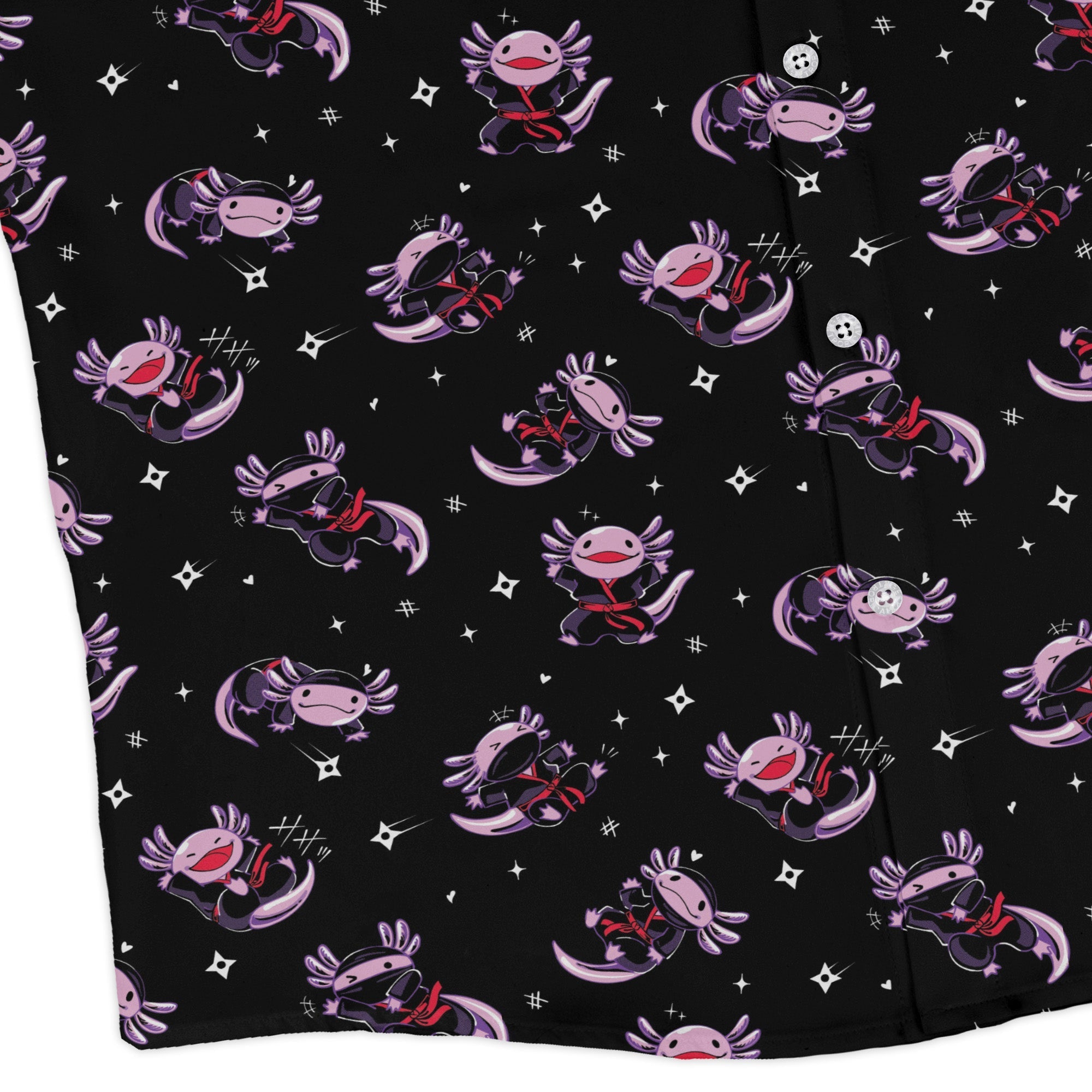 Axolotl Ninjas Long Sleeve Button Up Shirt Geek Nerd 0925 adult sizing All Adult Button Up Shirts