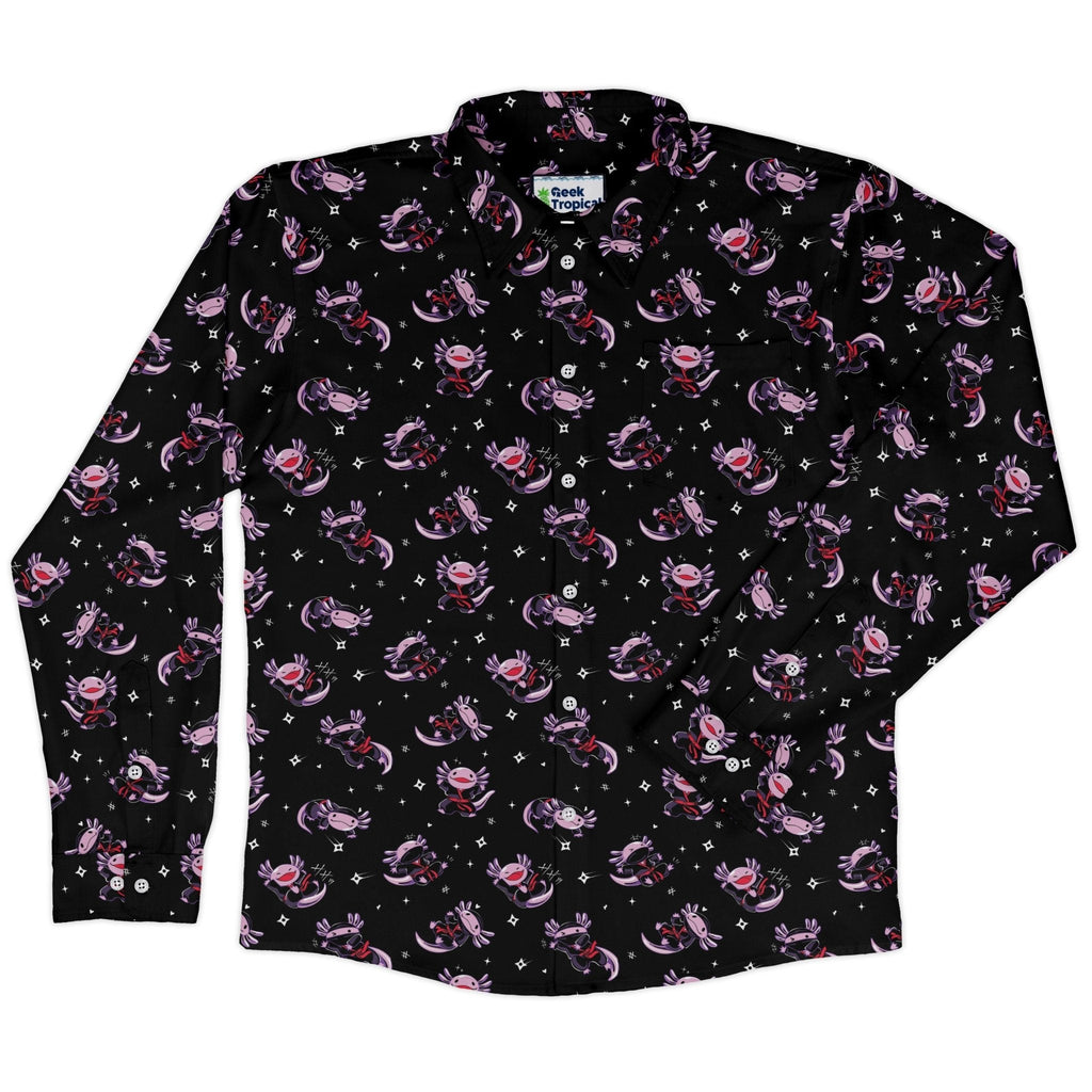Axolotl Ninjas Long Sleeve Button Up Shirt Geek Nerd 0925 adult sizing All Adult Button Up Shirts