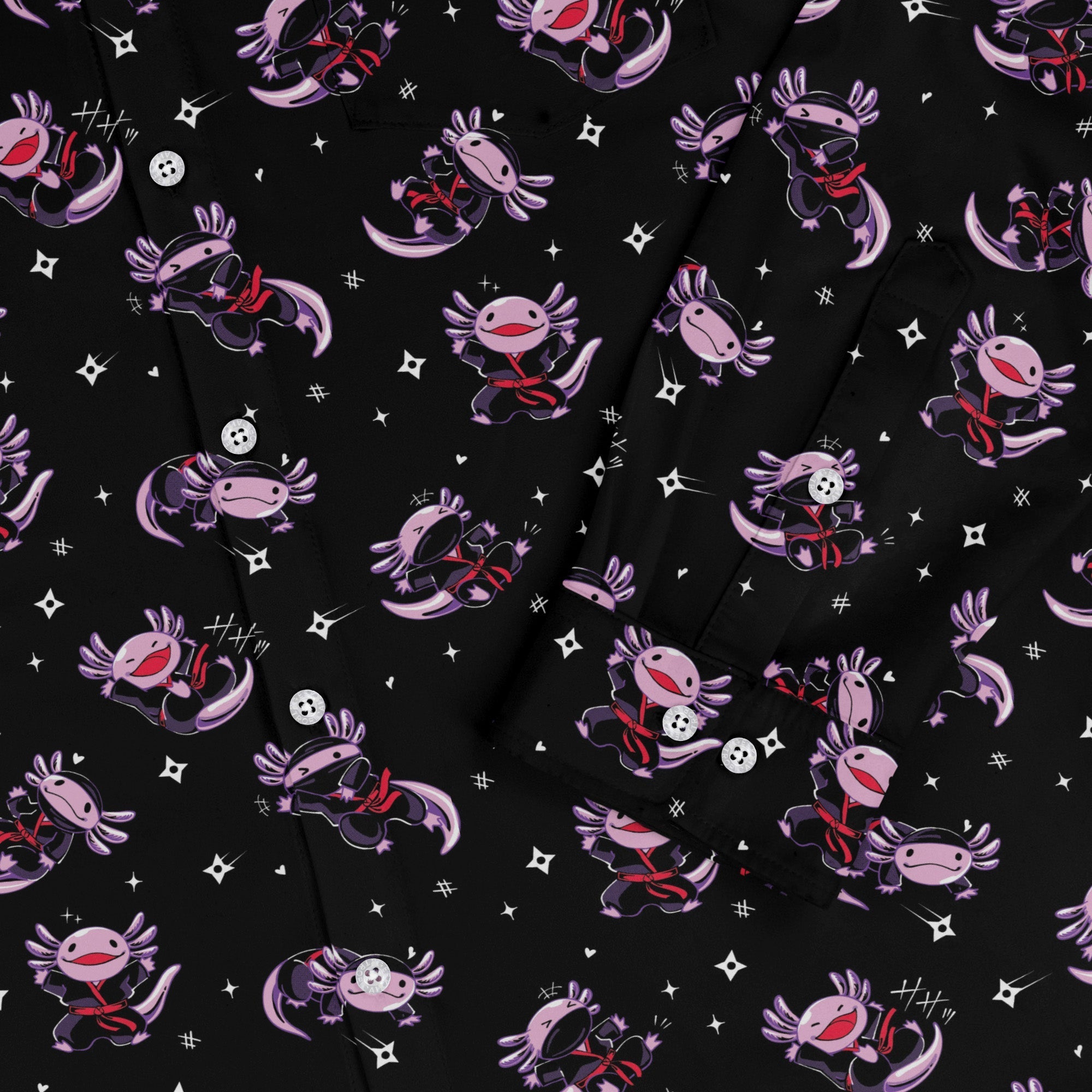 Axolotl Ninjas Long Sleeve Button Up Shirt Geek Nerd 0925 adult sizing All Adult Button Up Shirts