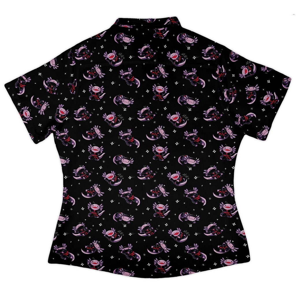 Axolotl Ninjas Curvy Button Up Shirt Geek Nerd 0925 All Adult Button Up Shirts Animal Patterns