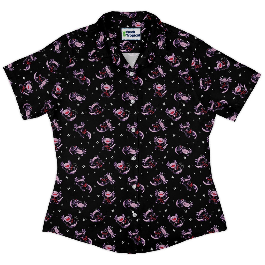Axolotl Ninjas Curvy Button Up Shirt Geek Nerd 0925 All Adult Button Up Shirts Animal Patterns