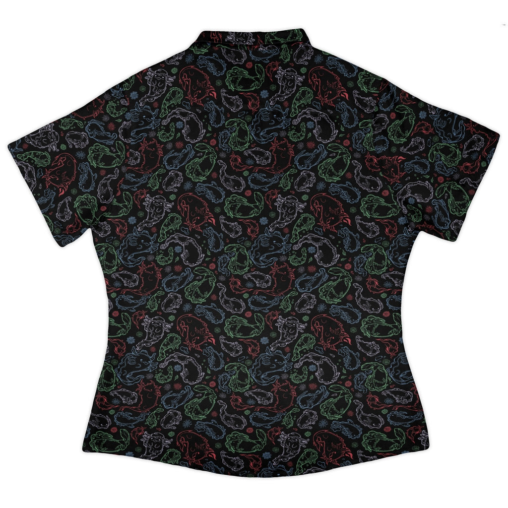 Axolotl Avatar State Curvy Button Up Shirt Geek Nerd anime Design by Ardi Tong q225