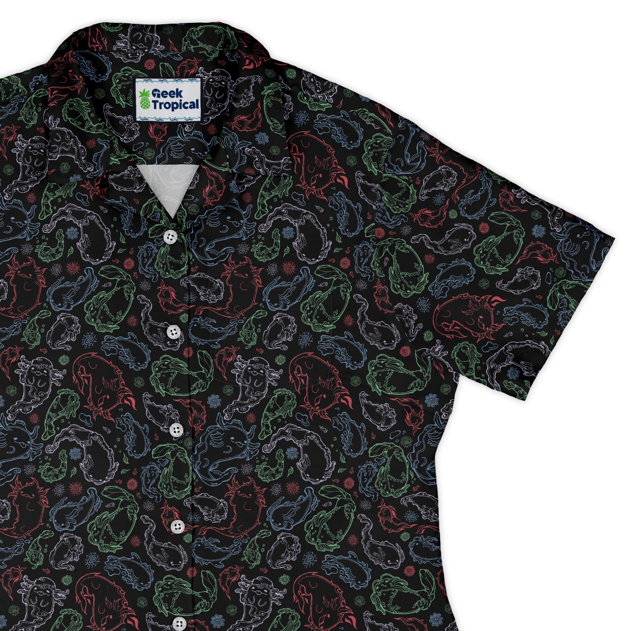 Axolotl Avatar State Curvy Button Up Shirt Geek Nerd anime Design by Ardi Tong q225