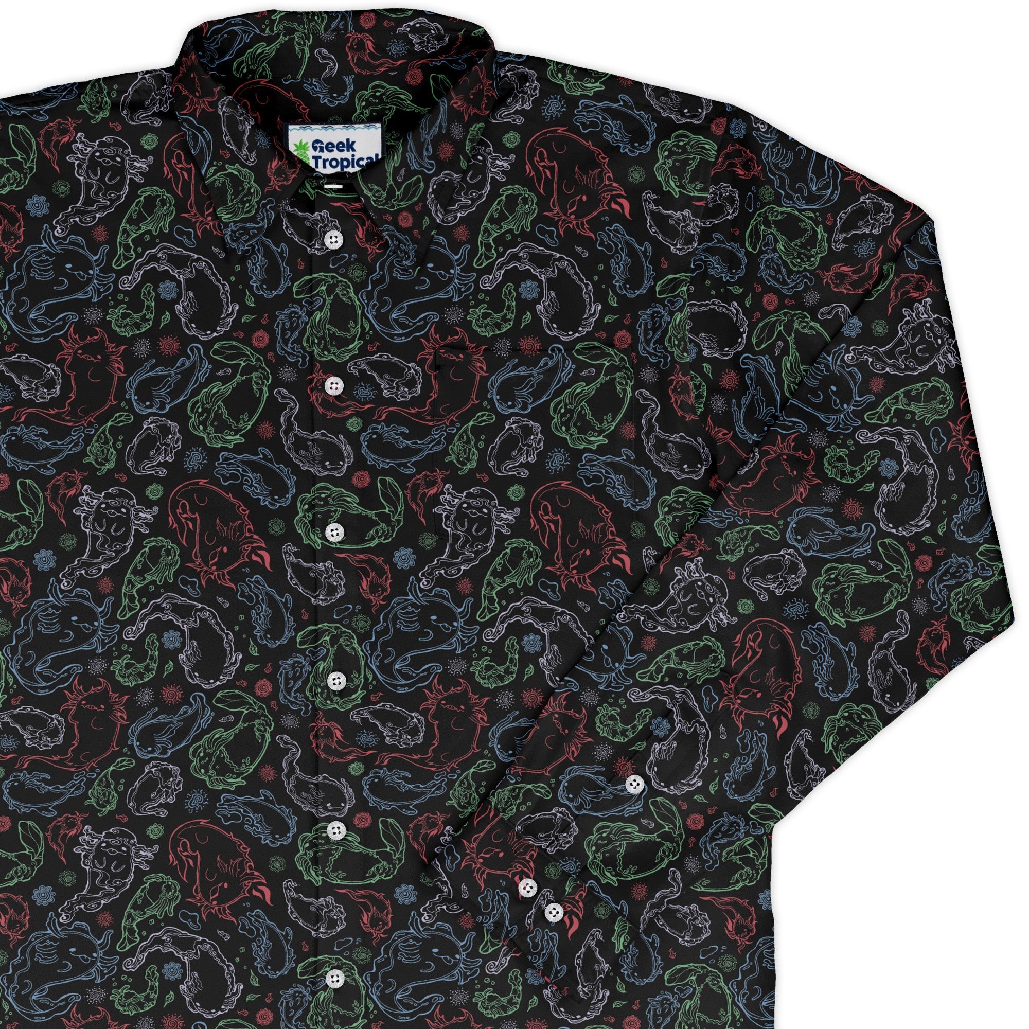 Axolotl avatar state Long Sleeve Button Up Shirt Geek Nerd adult sizing anime Design by Ardi Tong