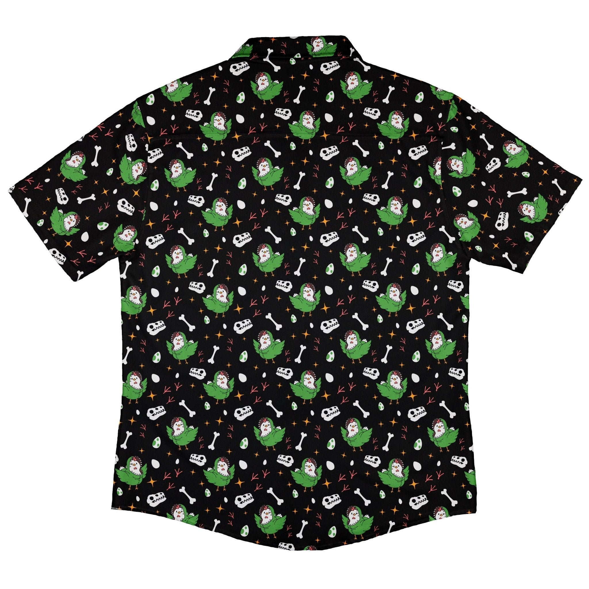 Chickenossauro Rex Button Up Shirt Geek Nerd adult sizing Design by Tobe Fonseca dinosaur print