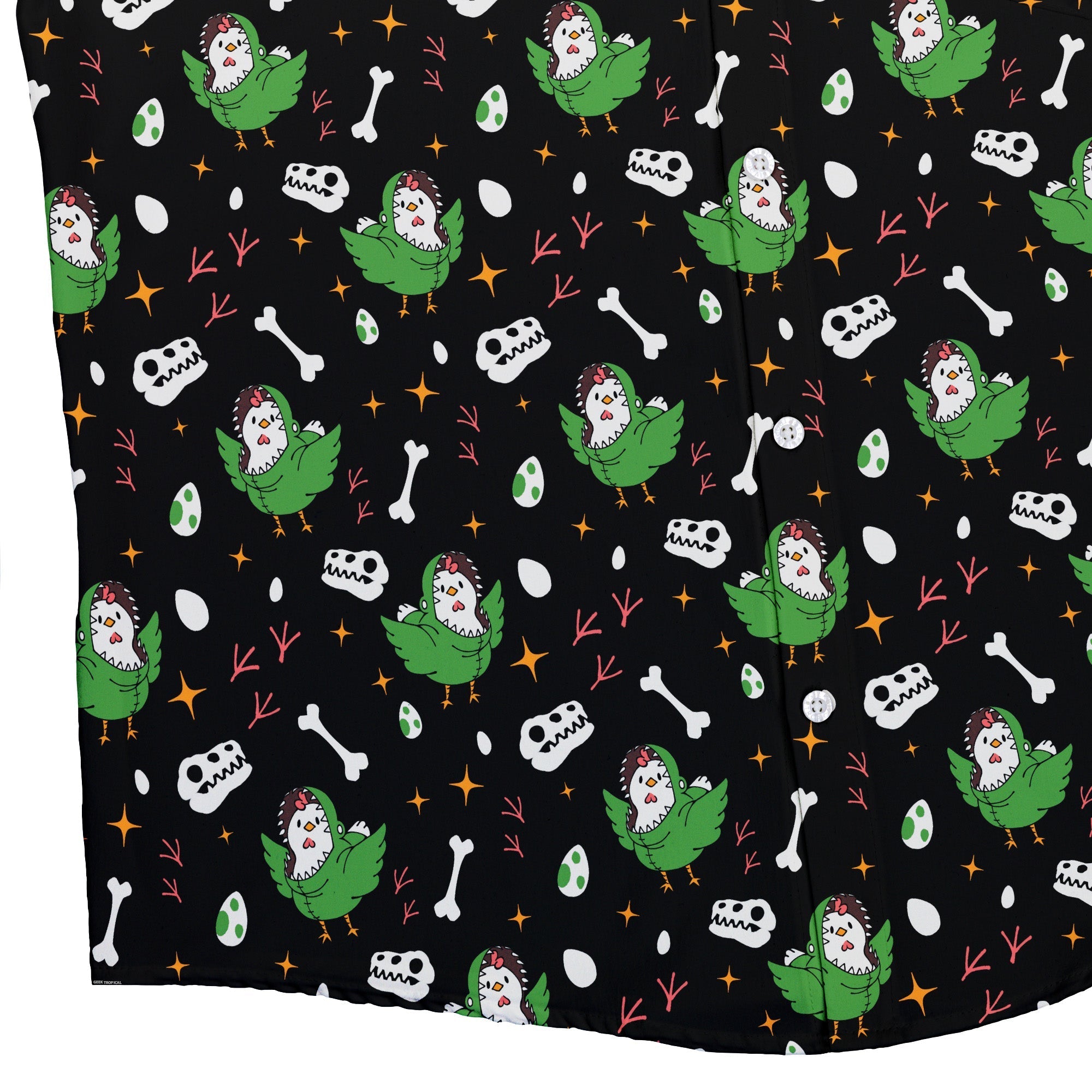 Chickenossauro Rex Button Up Shirt Geek Nerd adult sizing Design by Tobe Fonseca dinosaur print