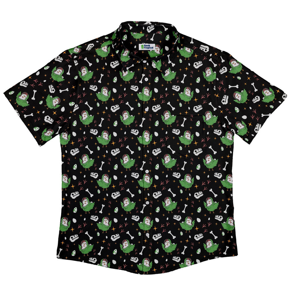Chickenossauro Rex Button Up Shirt Geek Nerd adult sizing Design by Tobe Fonseca dinosaur print