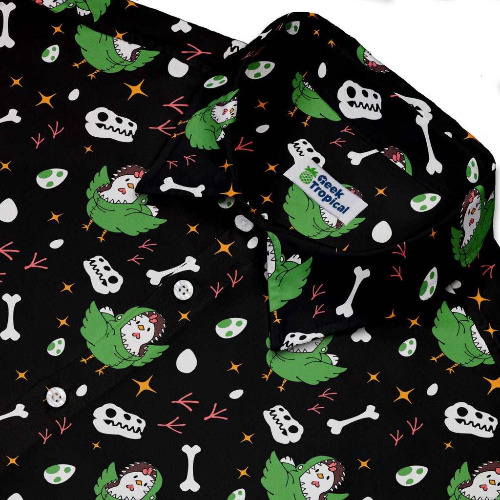 Chickenossauro Rex Button Up Shirt Geek Nerd adult sizing Design by Tobe Fonseca dinosaur print
