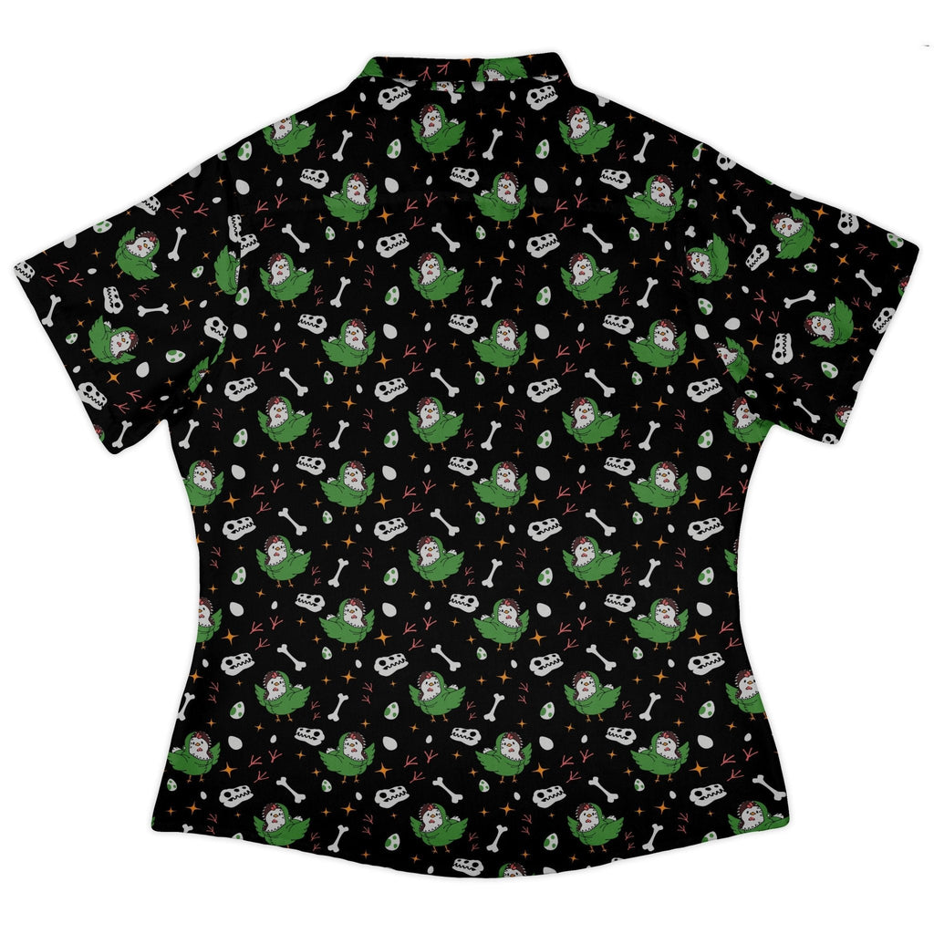 Chickenossauro Rex Curvy Button Up Shirt Geek Nerd Design by Tobe Fonseca dinosaur print q225