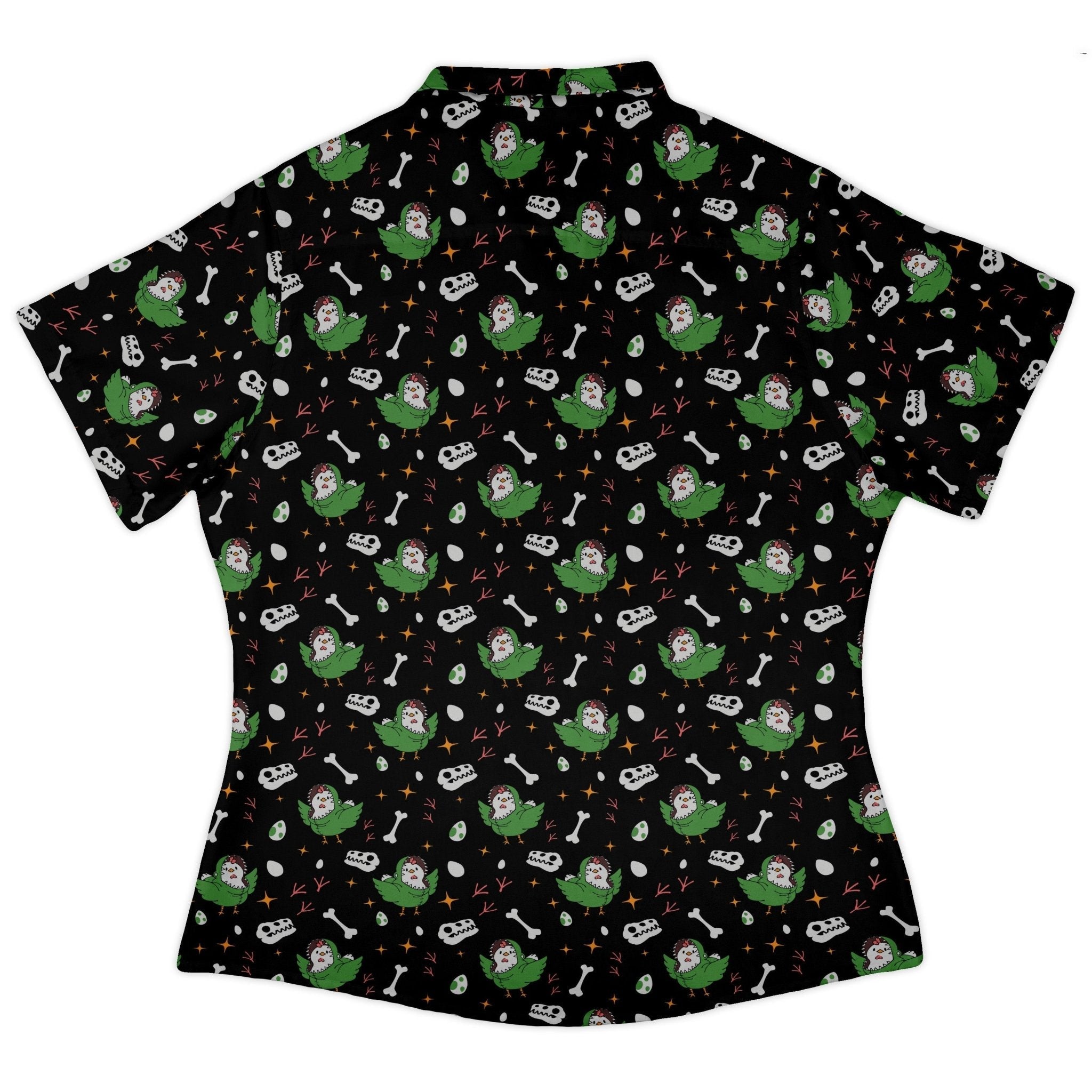 Chickenossauro Rex Curvy Button Up Shirt Geek Nerd Design by Tobe Fonseca dinosaur print q225