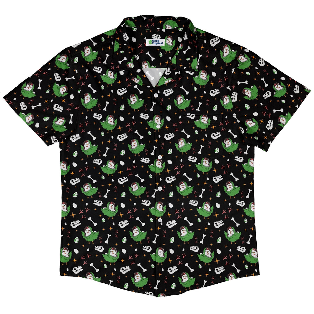 Chickenossauro Rex Button Up Shirt Geek Nerd adult sizing Design by Tobe Fonseca dinosaur print