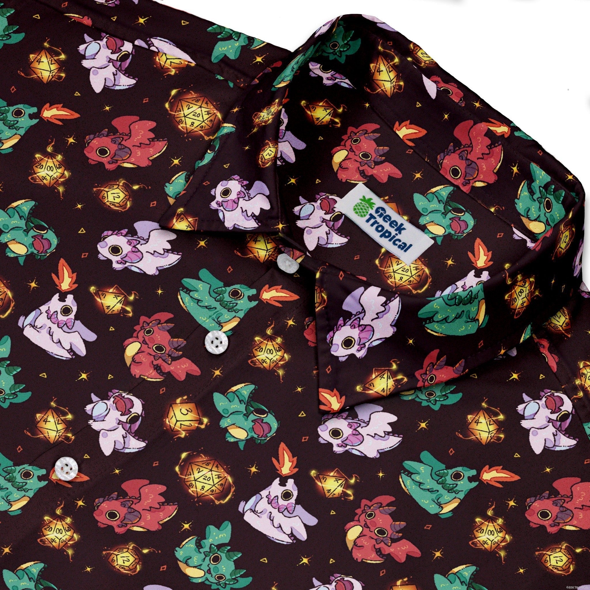 Baby Dragon Familiars Button Up Shirt Geek Nerd adult sizing Design by Ardi Tong dnd & rpg print