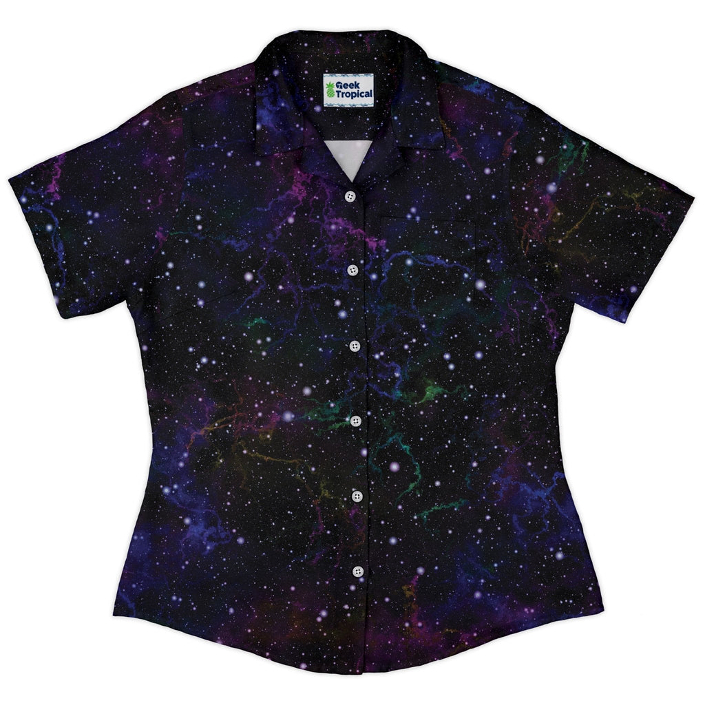 Beautiful Nebula Outer Space Curvy Button Up Shirt Geek Nerd outer space & astronaut print women