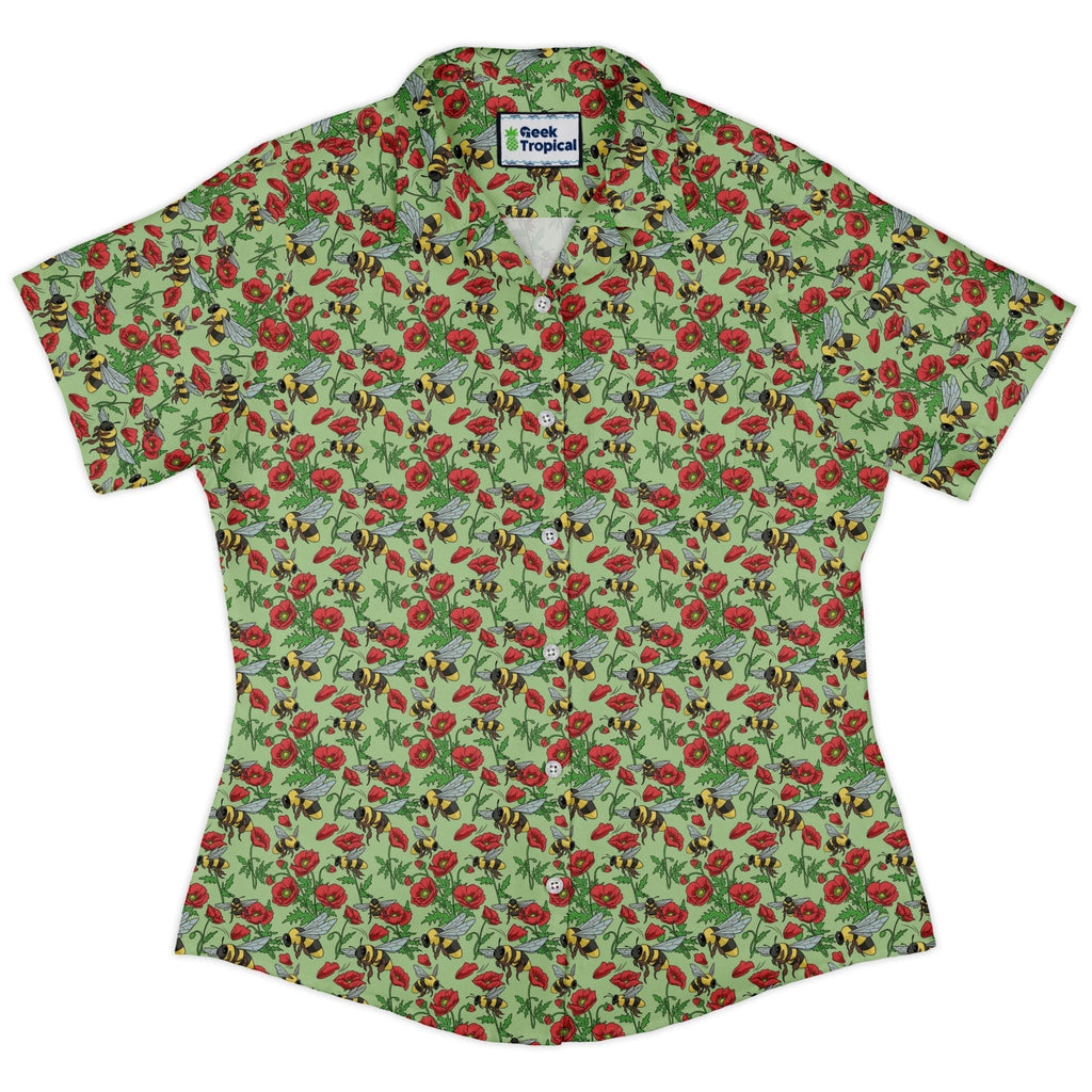 Bee - autiful Garden Curvy Button Up Shirt Geek Nerd botany print Design by Julie Kitzes q225