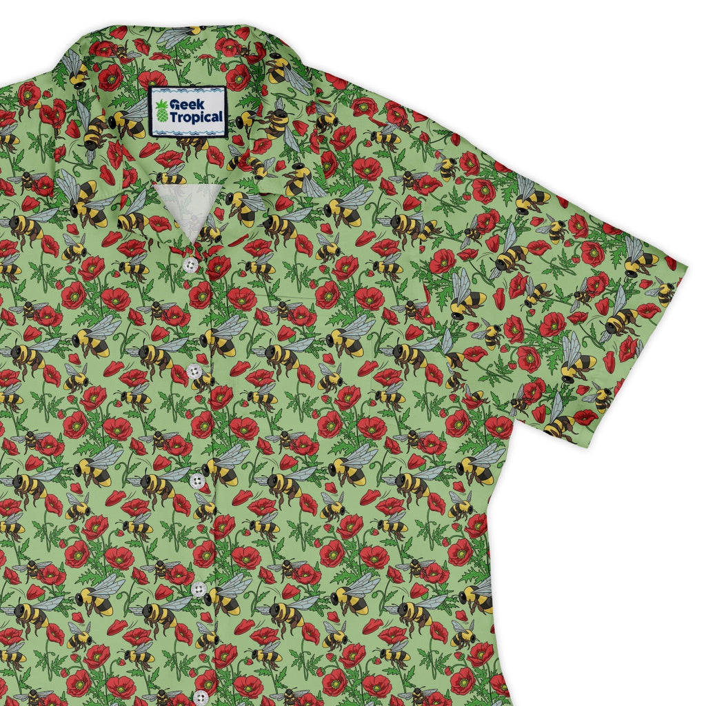 Bee - autiful Garden Curvy Button Up Shirt Geek Nerd botany print Design by Julie Kitzes q225