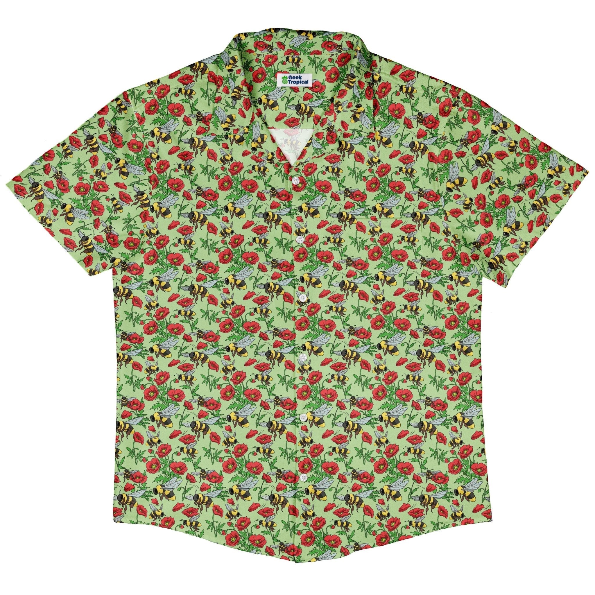 Bee - autiful Garden Button Up Shirt Geek Nerd adult sizing botany print Design by Julie Kitzes