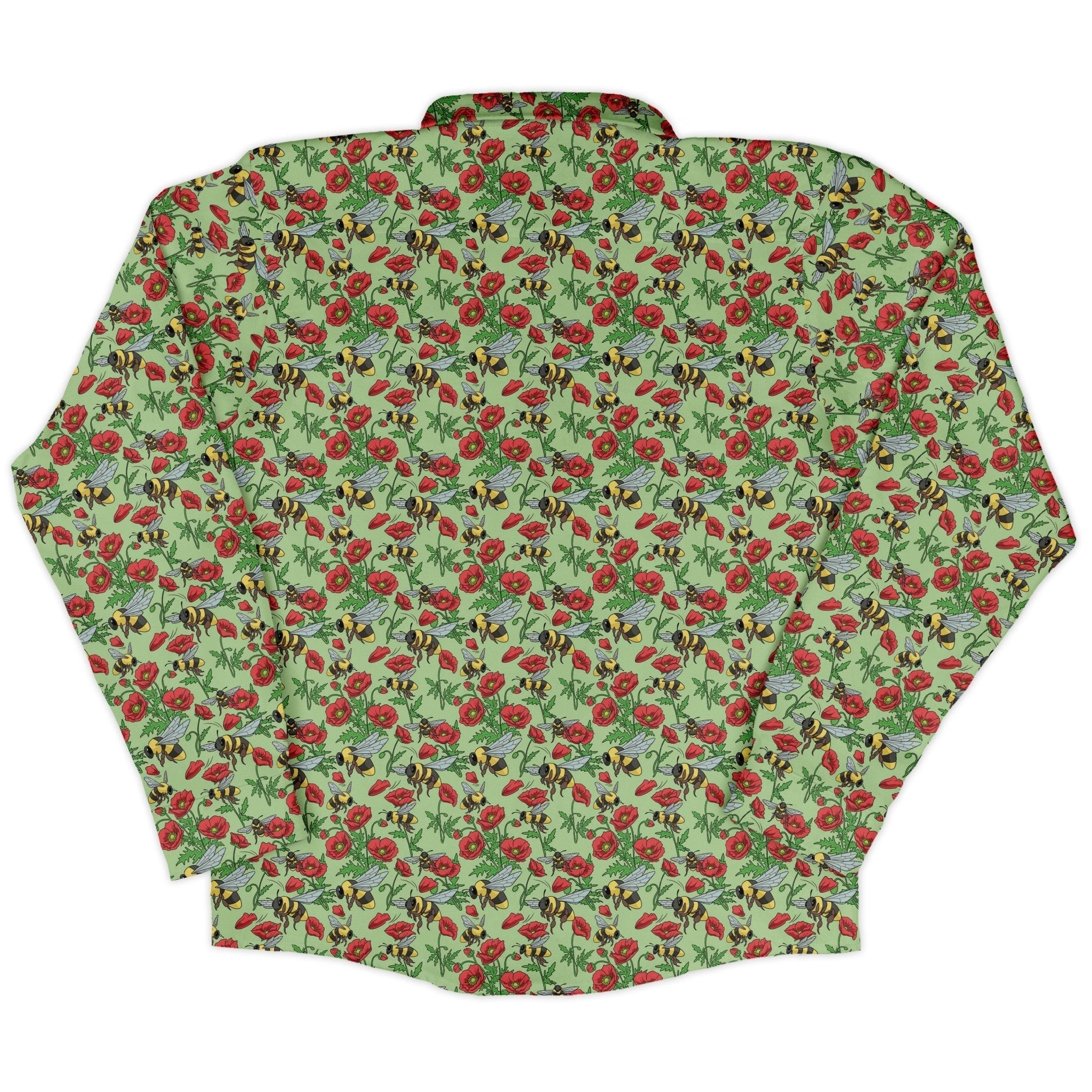 Bee - autiful Garden Long Sleeve Button Up Shirt Geek Nerd adult sizing botany print Design by Julie Kitzes