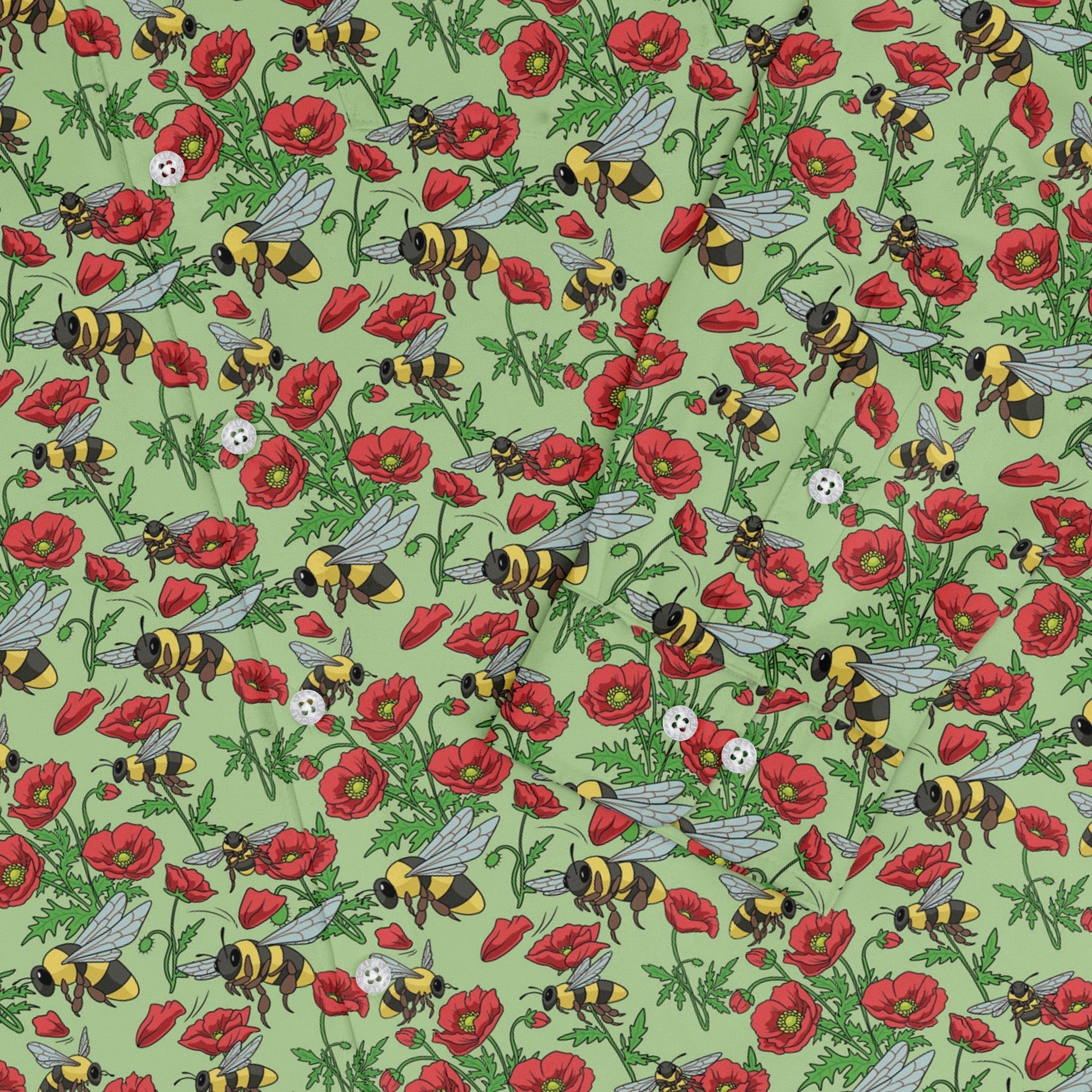 Bee - autiful Garden Long Sleeve Button Up Shirt Geek Nerd adult sizing botany print Design by Julie Kitzes