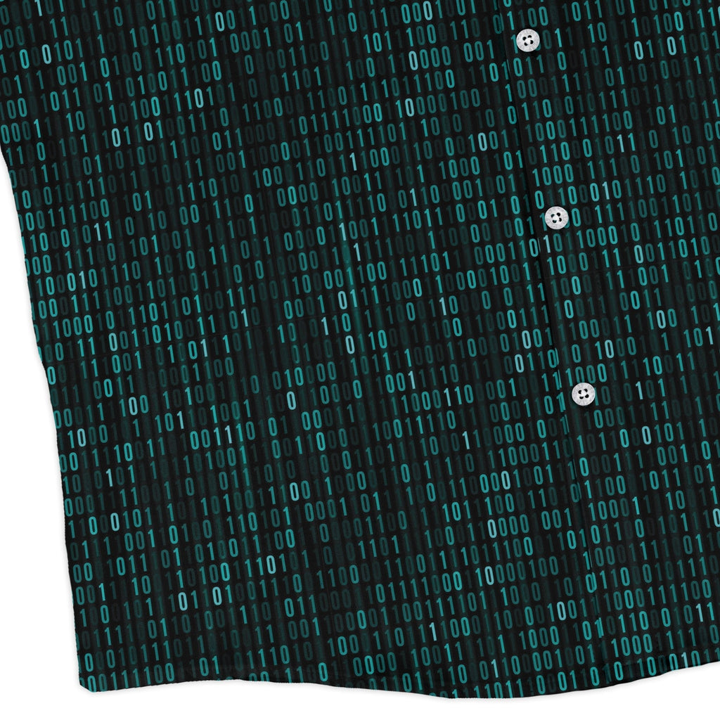 Binary Computer 1s and 0s Teal Black Long Sleeve Button Up Shirt Geek Nerd adult sizing computer print FLOW DESC WRITING