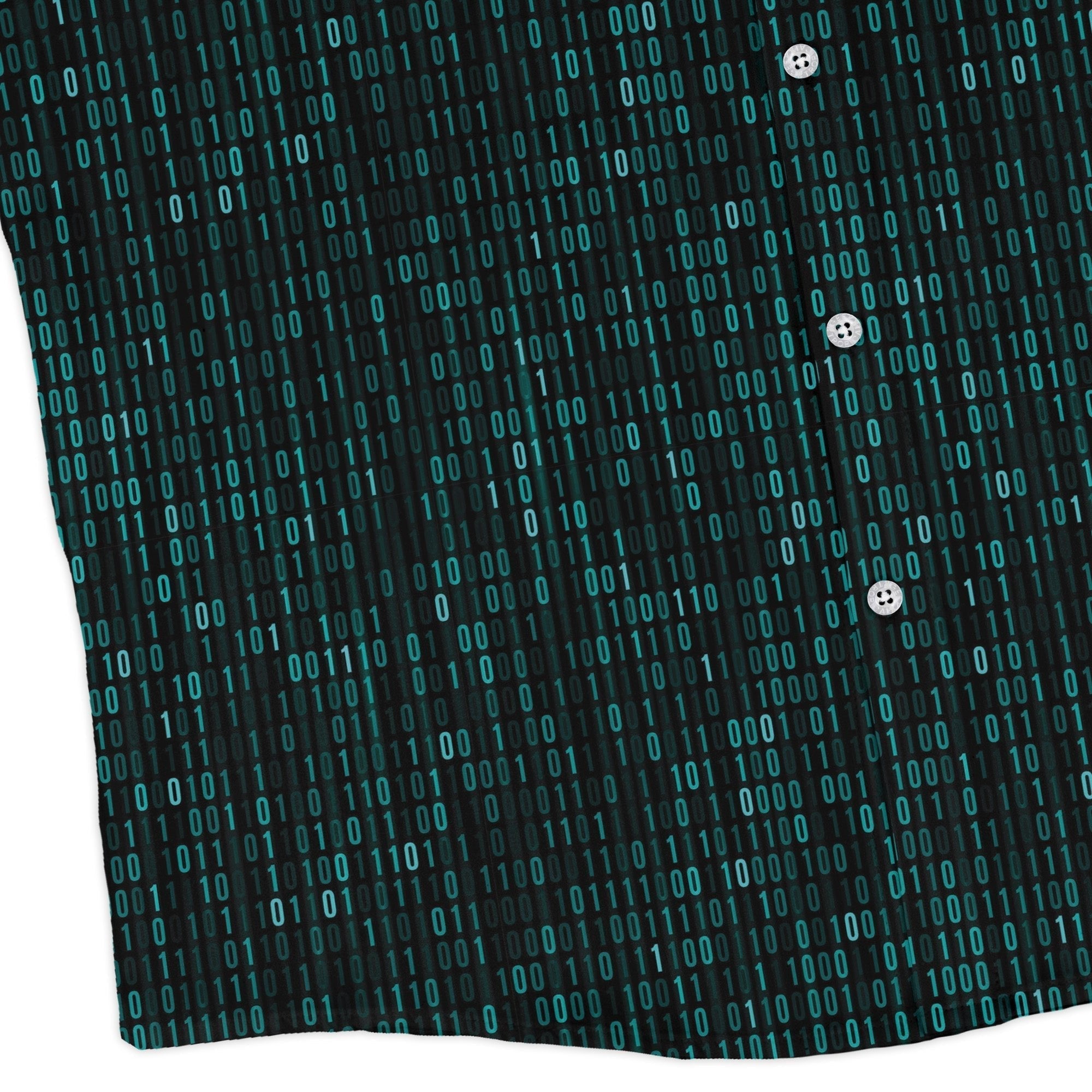 Binary Computer 1s and 0s Teal Black Long Sleeve Button Up Shirt Geek Nerd adult sizing computer print FLOW DESC WRITING