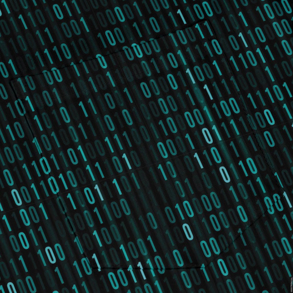 Binary Computer 1s and 0s Teal Black Long Sleeve Button Up Shirt Geek Nerd adult sizing computer print FLOW DESC WRITING