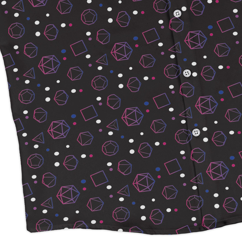 Bisexual Pride Flag Dnd Dice Long Sleeve Button Up Shirt Geek Nerd adult sizing Design by Heather Davenport dnd & rpg print