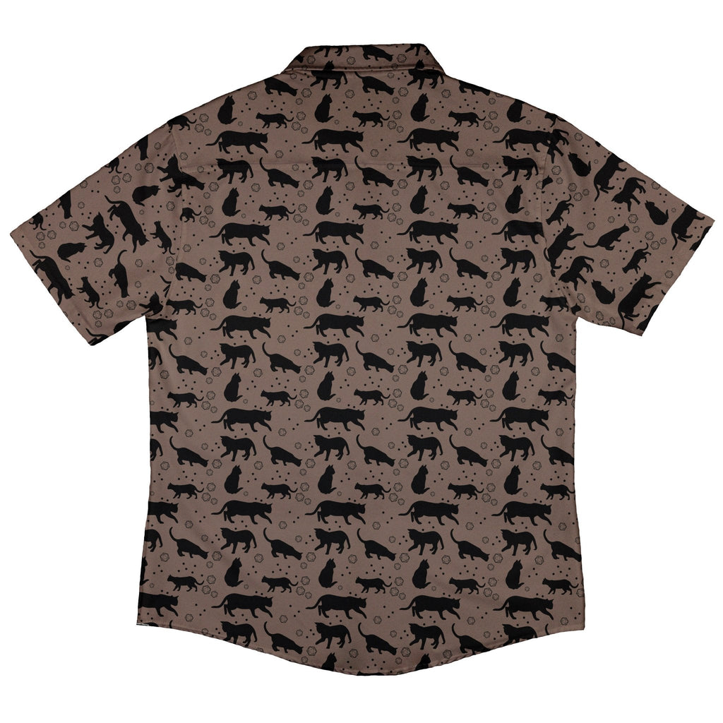 Dnd Dice Black Cats Button Up Shirt Geek Nerd adult sizing Animal Patterns Design by Heather Davenport