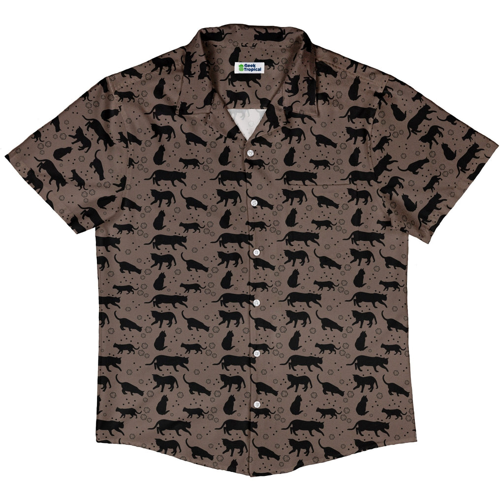 Dnd Dice Black Cats Button Up Shirt Geek Nerd adult sizing Animal Patterns Design by Heather Davenport