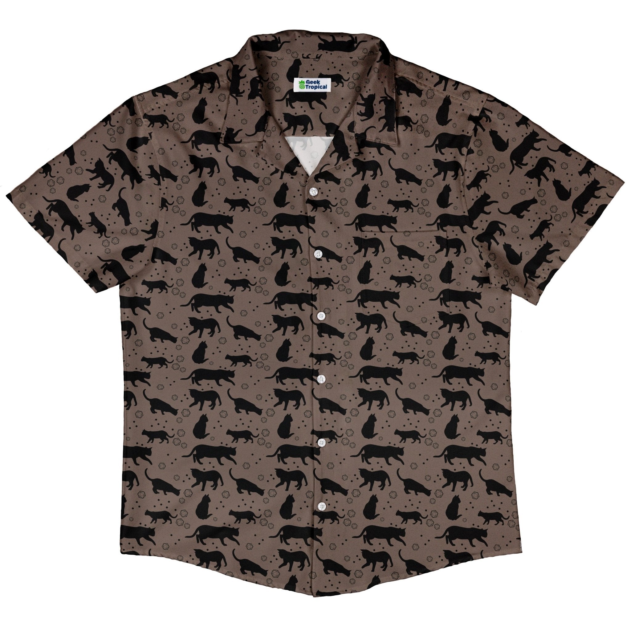 Dnd Dice Black Cats Button Up Shirt Geek Nerd adult sizing Animal Patterns Design by Heather Davenport
