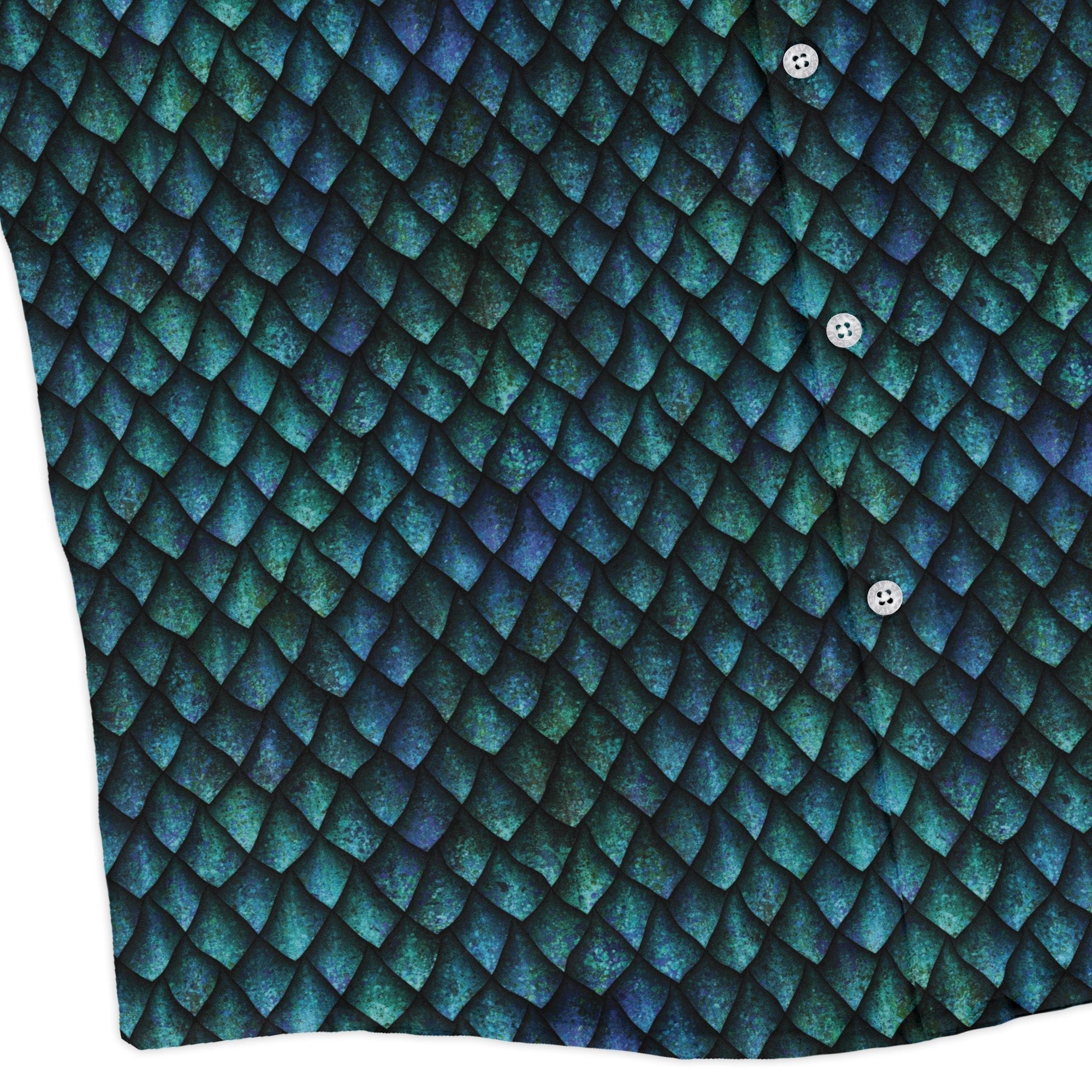 Blue Purple Dragon Scales Long Sleeve Button Up Shirt Geek Nerd adult sizing Fantasy Prints FLOW DESC WRITING