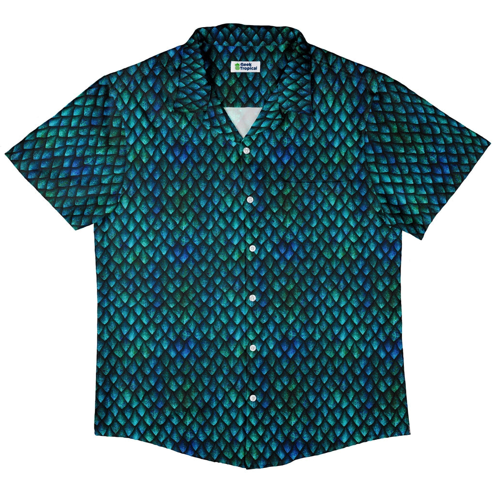 Blue Purple Dragon Scales Button Up Shirt Geek Nerd adult sizing Fantasy Prints