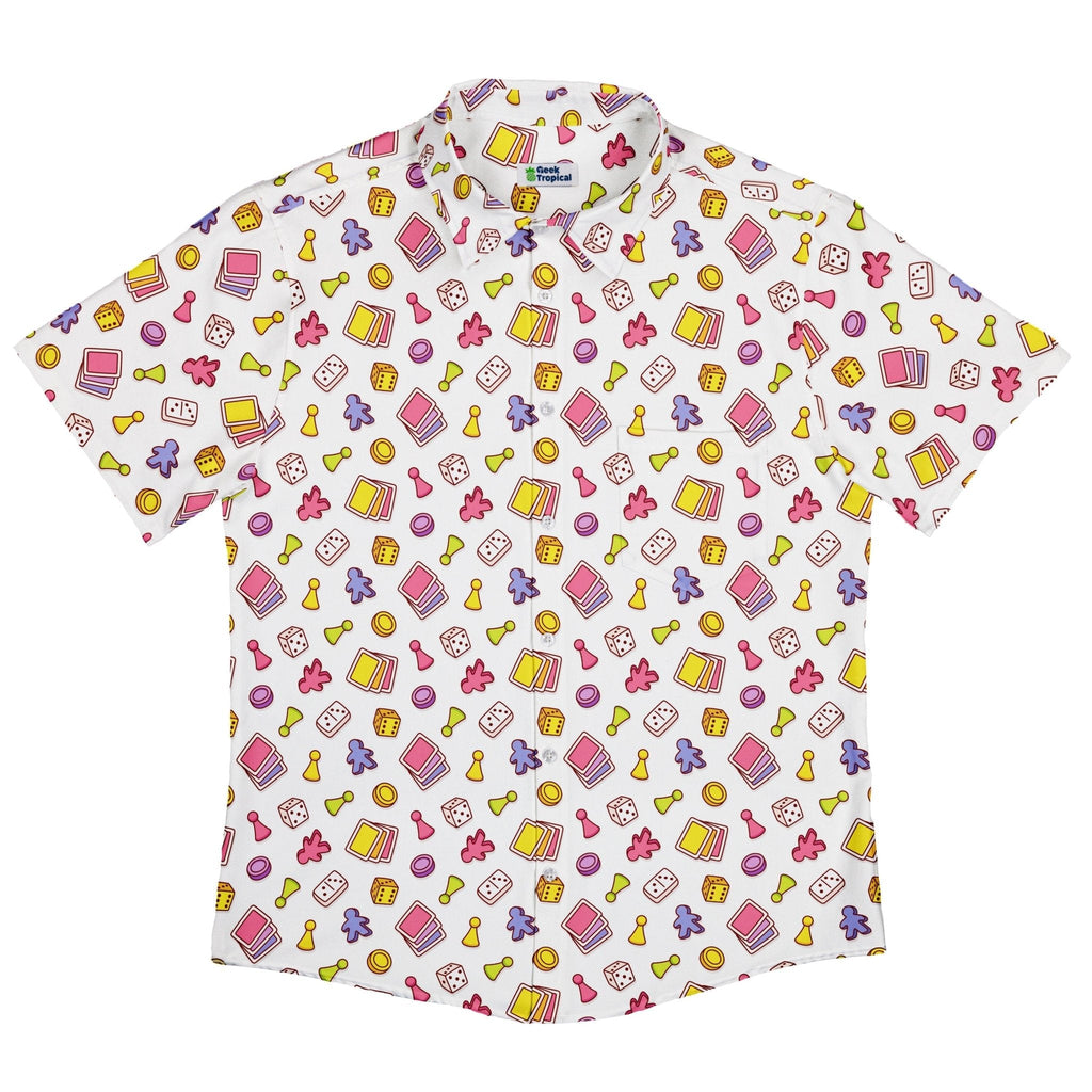 Board Game Objects Meeples White Button Up Shirt - adult sizing - board game print -