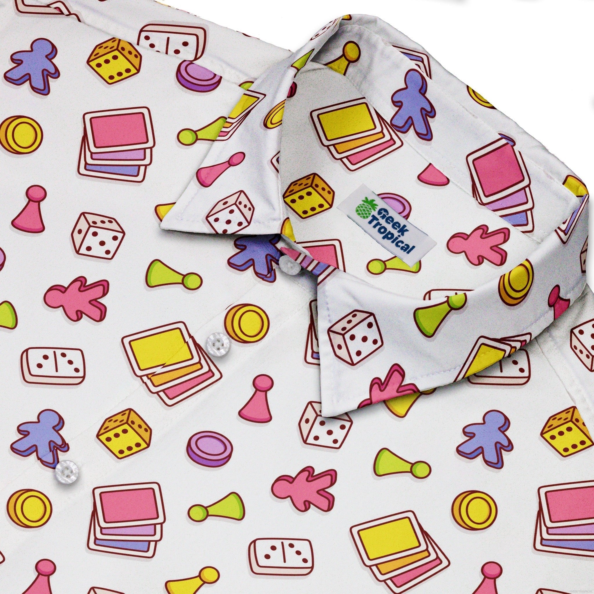 Board Game Objects Meeples White Button Up Shirt - adult sizing - board game print -
