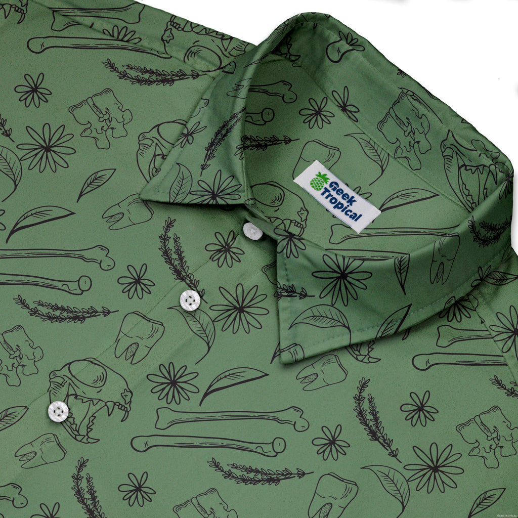 Bones and Flowers Green Button Up Shirt Geek Nerd 0925 adult sizing All Adult Button Up Shirts
