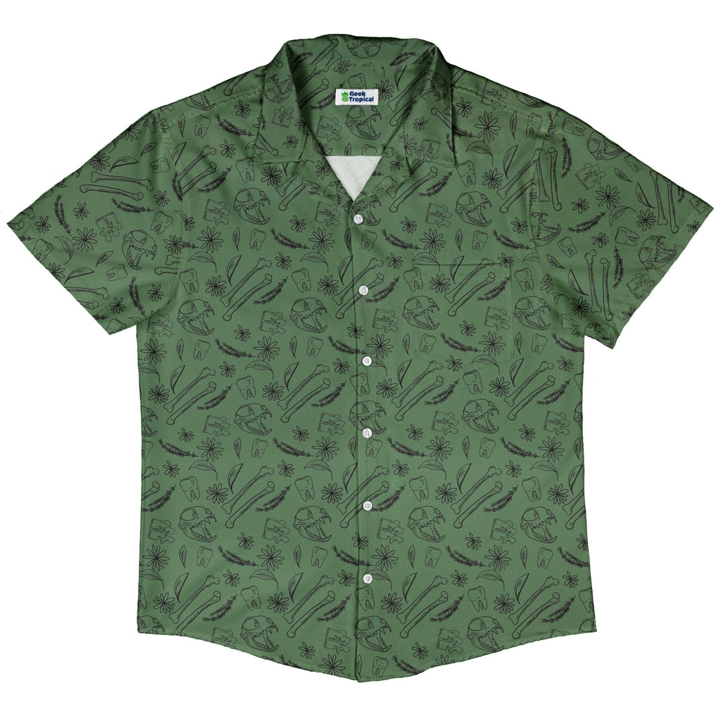 Bones and Flowers Green Button Up Shirt Geek Nerd 0925 adult sizing All Adult Button Up Shirts