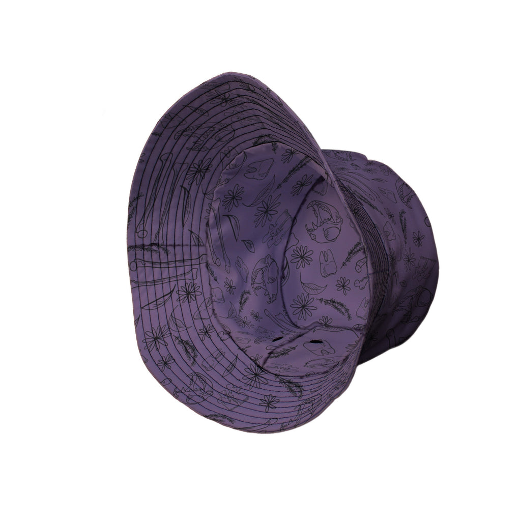 Bones and Flowers Purple Bucket Hat Geek Nerd 0925 Botany Print Design by Heather Davenport