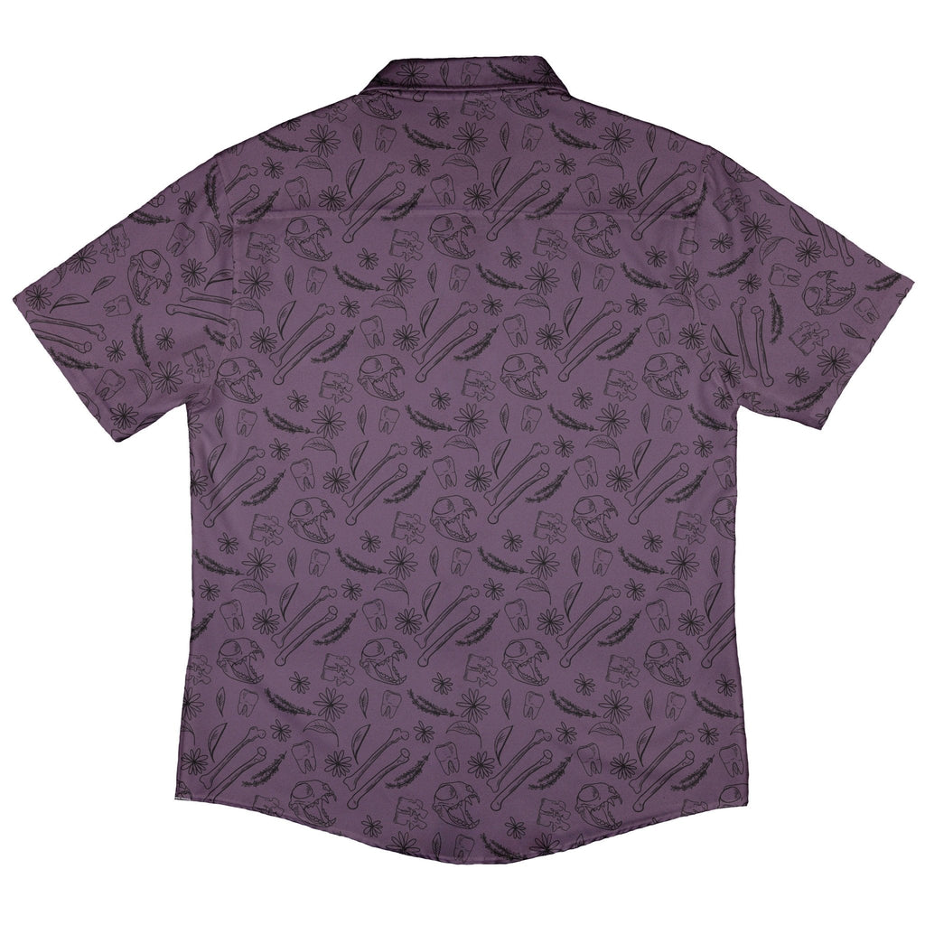 Bones and Flowers Purple Button Up Shirt Geek Nerd 0925 adult sizing All Adult Button Up Shirts