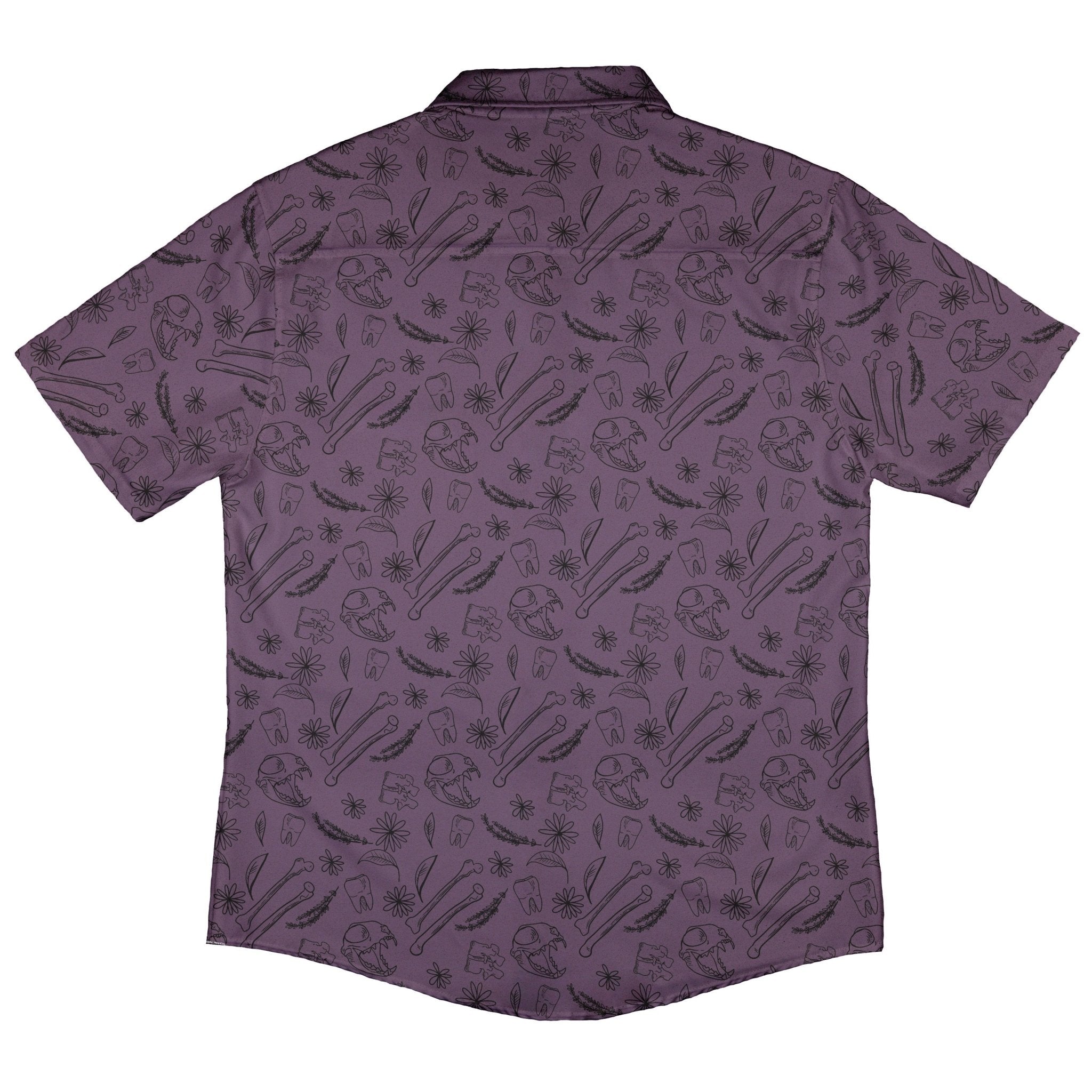 Bones and Flowers Purple Button Up Shirt Geek Nerd 0925 adult sizing All Adult Button Up Shirts