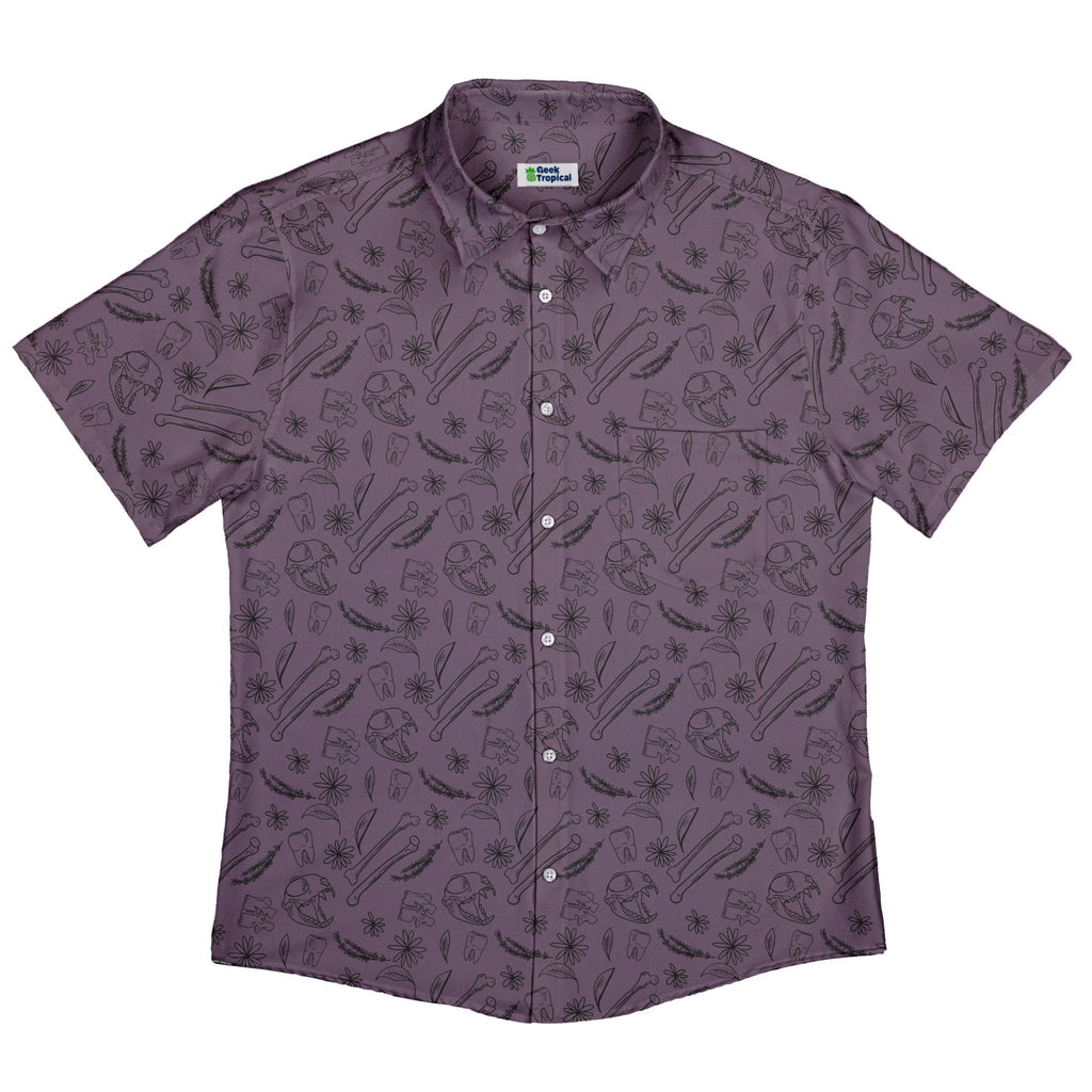 Bones and Flowers Purple Button Up Shirt Geek Nerd 0925 adult sizing All Adult Button Up Shirts