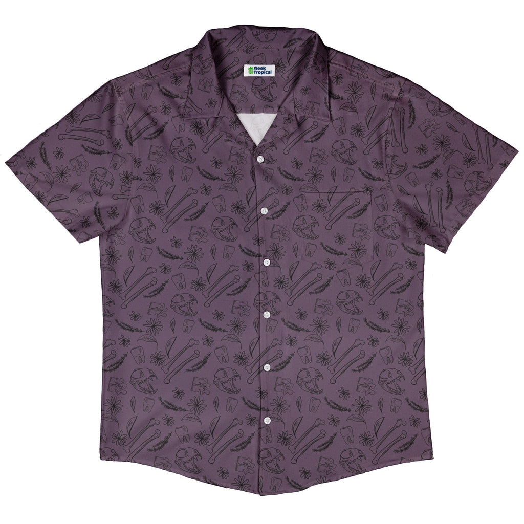 Bones and Flowers Purple Button Up Shirt Geek Nerd 0925 adult sizing All Adult Button Up Shirts