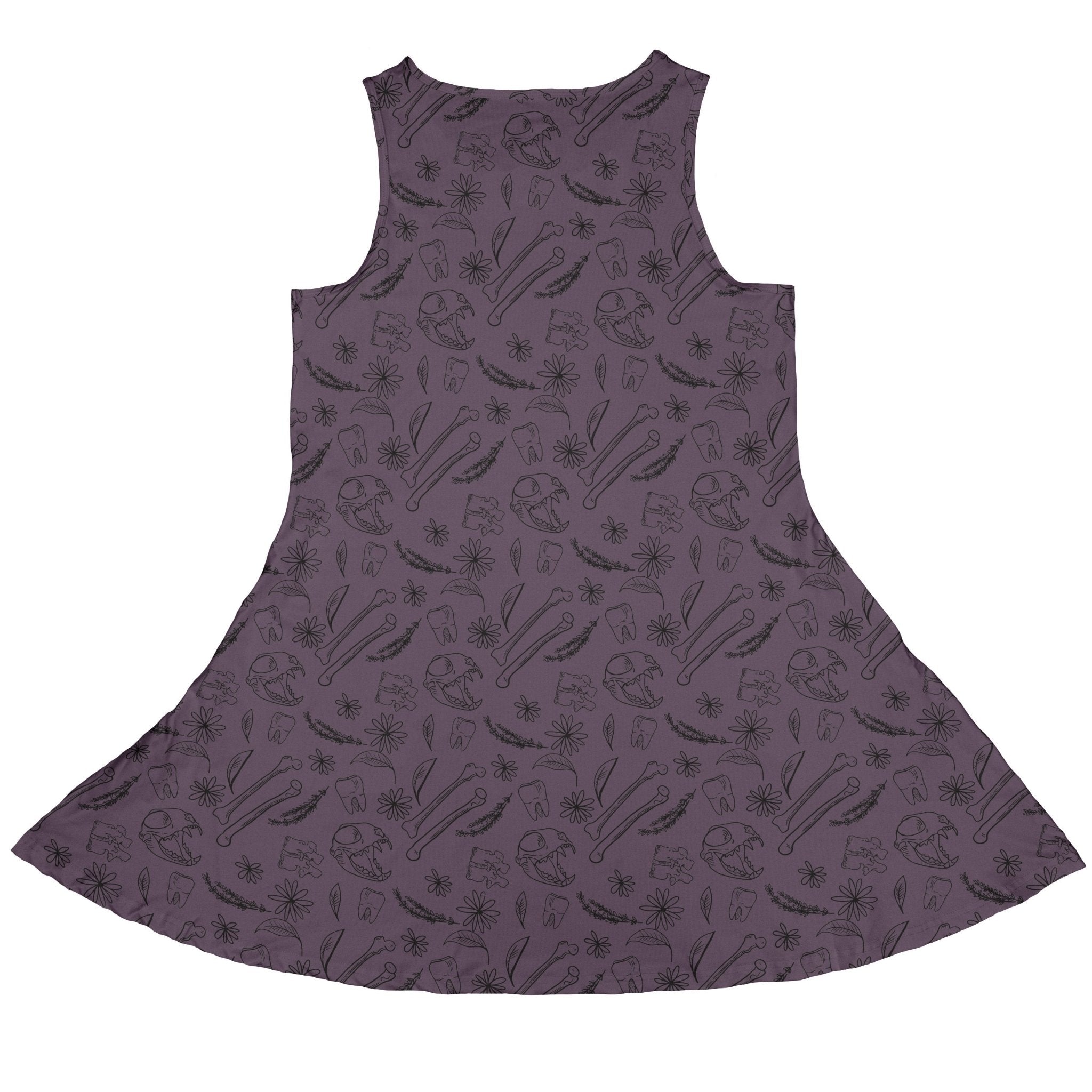 Bones and Flowers Purple Dress Geek Nerd 0925 Botany Print Design by Heather Davenport